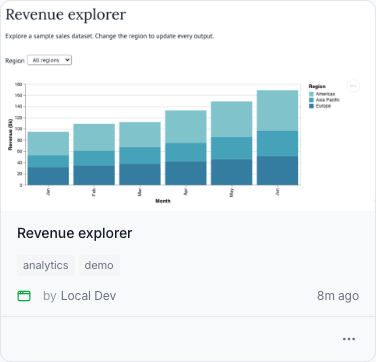 Revenue explorer gallery card with a chart thumbnail